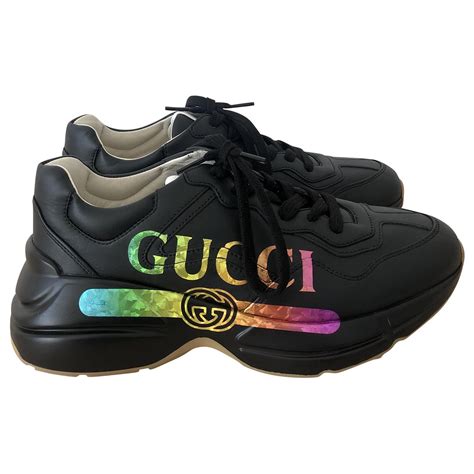 gucci rhyton leather sneaker with gucci logo|rhyton Gucci black snakeskin.